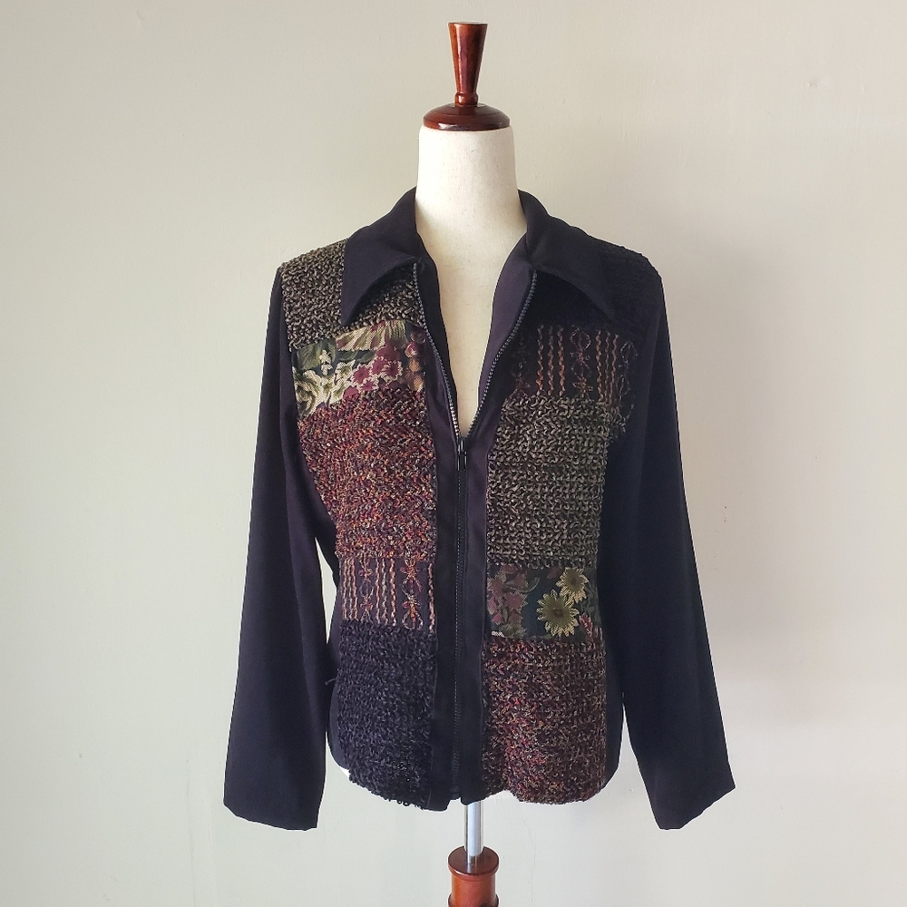 Vintage Fall 90s Black Patchwork Medium Jacket 90… - image 2
